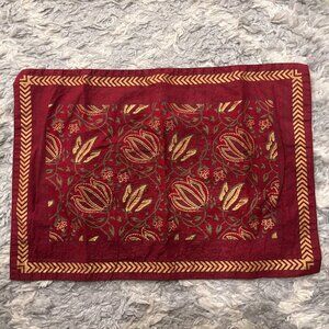 Organic Cotton Placemats – Deep Red with Gold Chevron Border & Artisan Set of 6